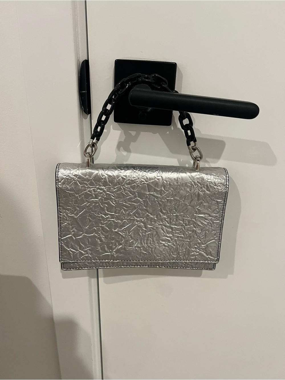 Charles & Keith Metallic Silver Crinkled Mini Top-Handle Bag
